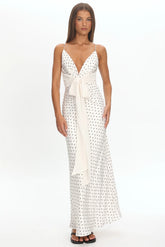 Ambrette Bow Waist Maxi Dress Polka Dot Cream