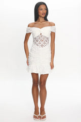 All The Lights Off-Shoulder Lace Mini Dress White
